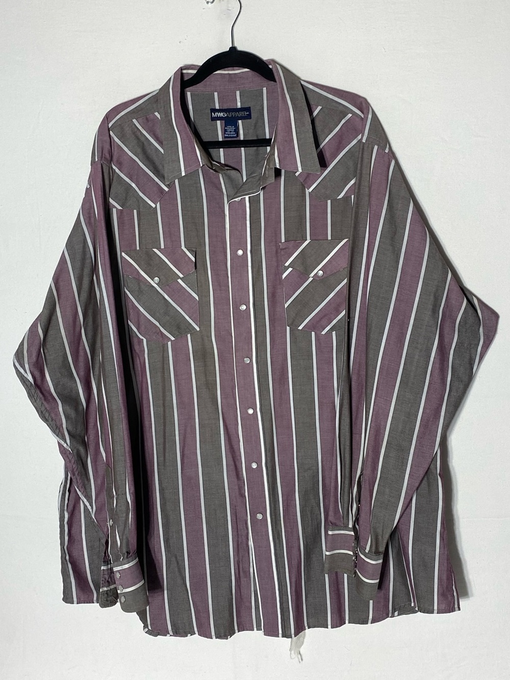 Vintage MWG Apparel Grey Mauve Striped Pearl Snap Western Shirt 3XLT Cowboy